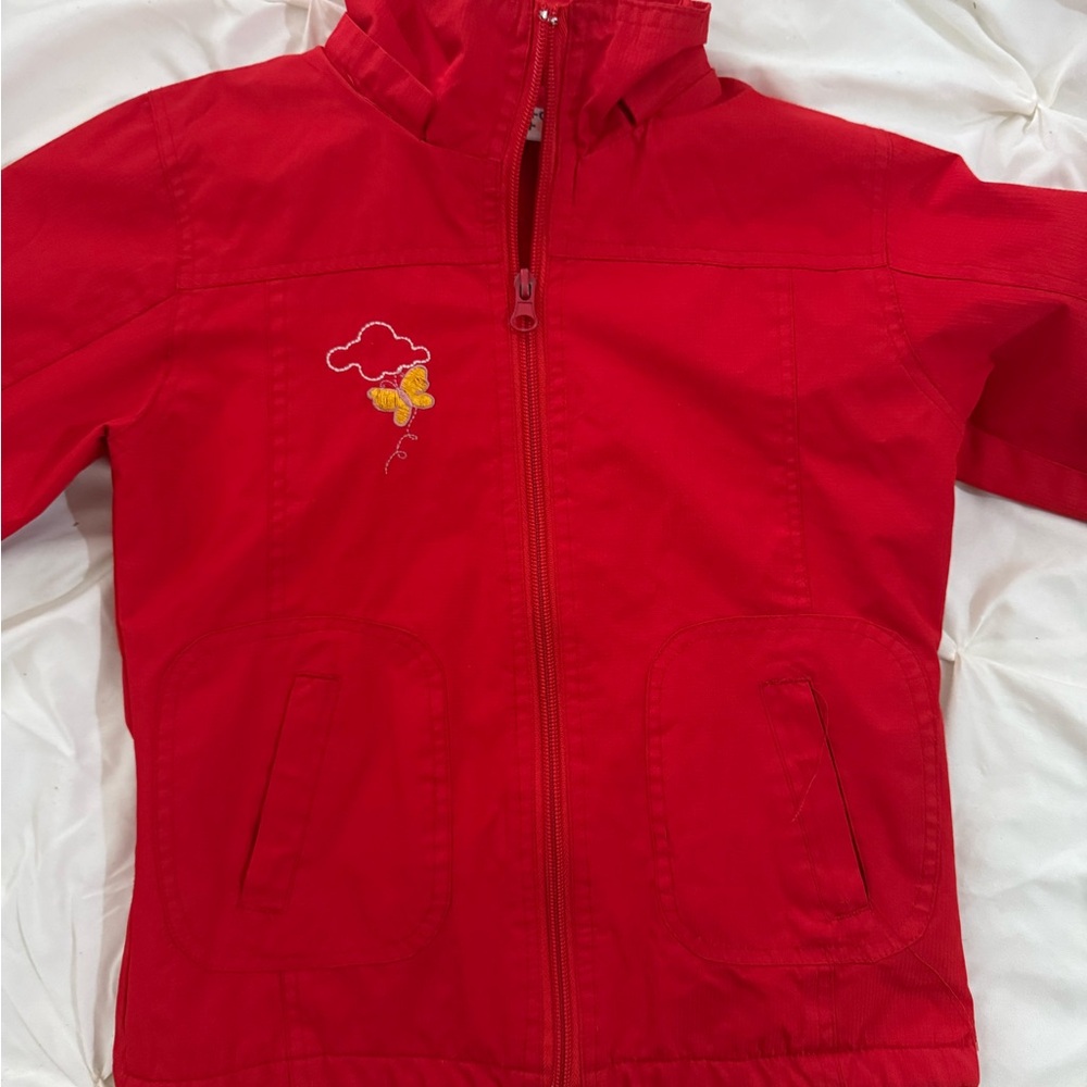 Vibrant Red Kids Raincoat with Cloud Design